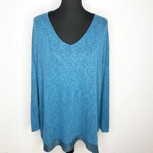 Soft Surroundings blue marled v neck knit tunic top size Extra Large XL